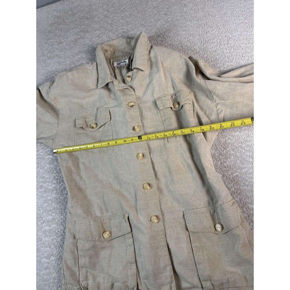 Ann Taylor Jacket Womens Large Beige Linen Cotton Safari Utility Button Front - Picture 4 of 7